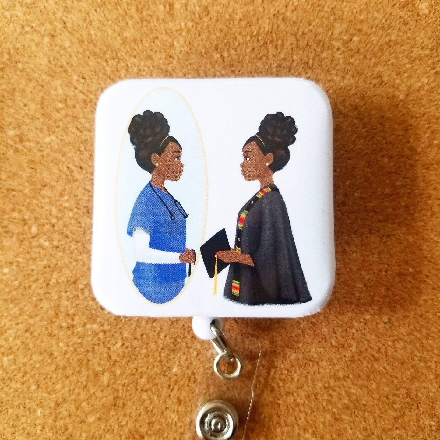 Nursing, Healthcare or Grad Student ID Badge: Alligator Reel / Blue Scrubs REFLECTIONS BY ZANA Moore than Scrubs