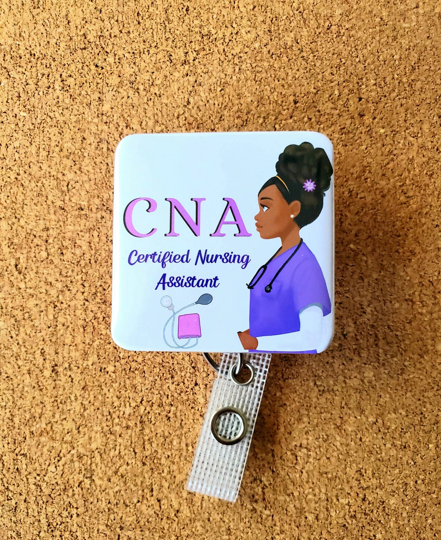 CNA Certified Nursing Assistant Purple ID Retractable Badge Holder: Alligator REFLECTIONS BY ZANA Moore than Scrubs