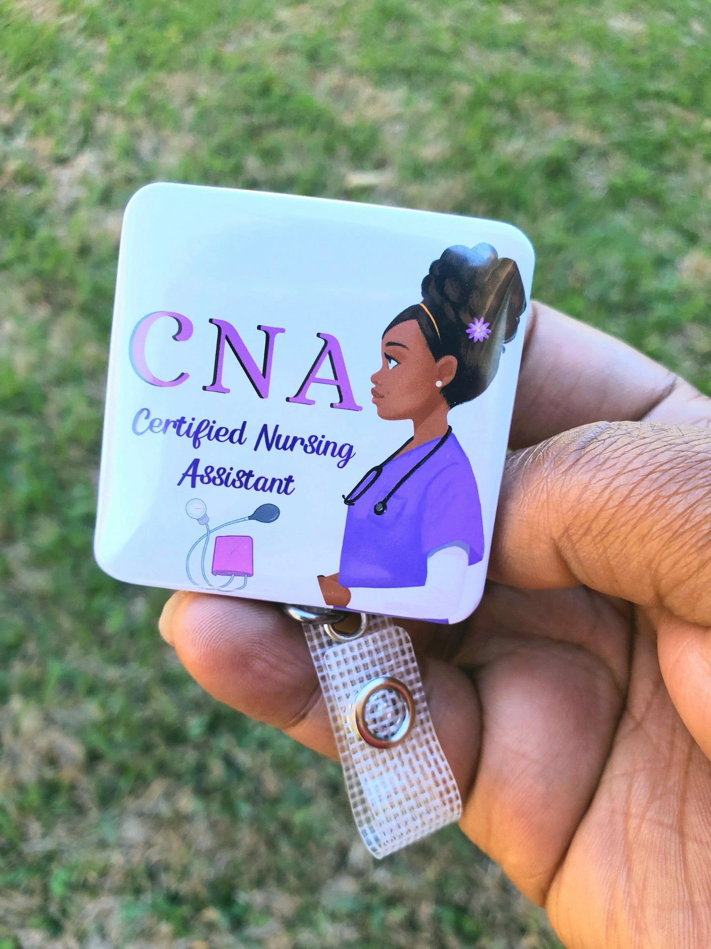 CNA Certified Nursing Assistant Purple ID Retractable Badge Holder: Alligator REFLECTIONS BY ZANA Moore than Scrubs