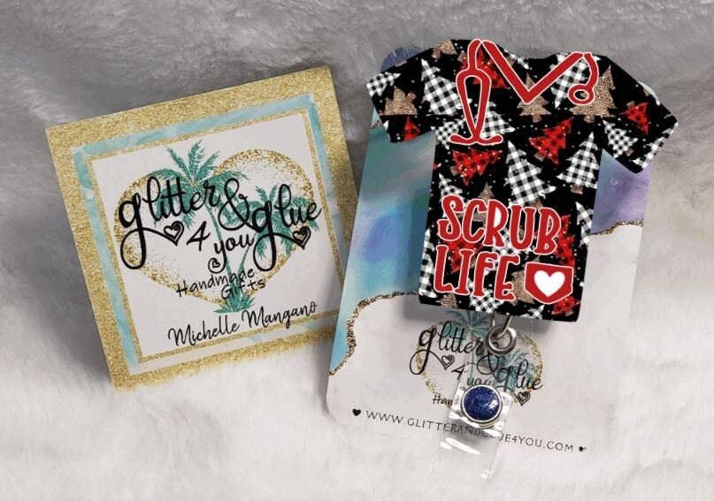 Christmas Tree Scrub Life, Retractable Interchangeable Custom Badge, Doctors Office, Hospital, Scrub top, Medical, ID: Acrylic&swivel reel