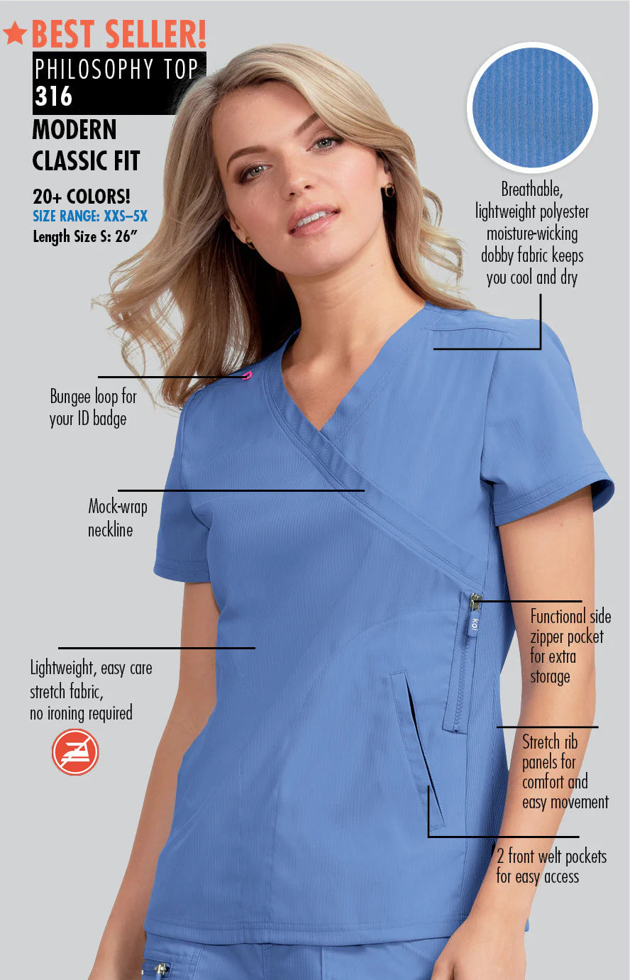 KOI 316 Philosophy Mock Wrap Scrub Top - Women's Medical Uniforms KOI Clothing   Moore than Scrubs