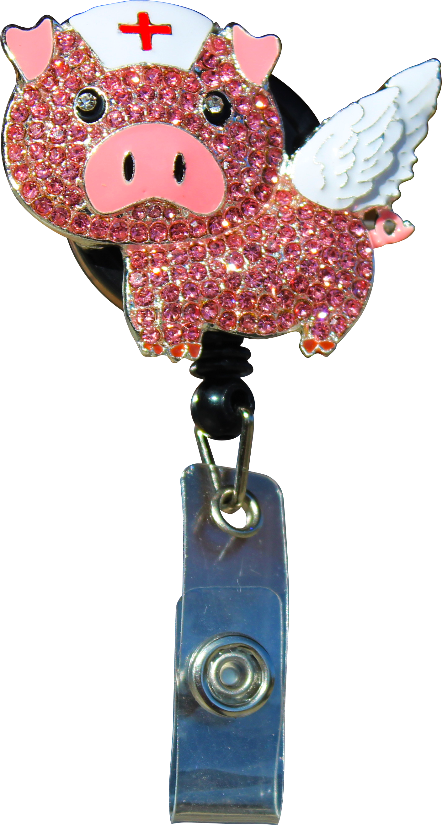 Flying Nurse Pig Sparkle And Shine Badge Reel - Moore than Scrubs LLC