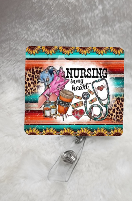 Nursing in my Heart Badge Reel, Retractable, ID Badge: Acrylic&swivel reel - Moore than Scrubs LLC