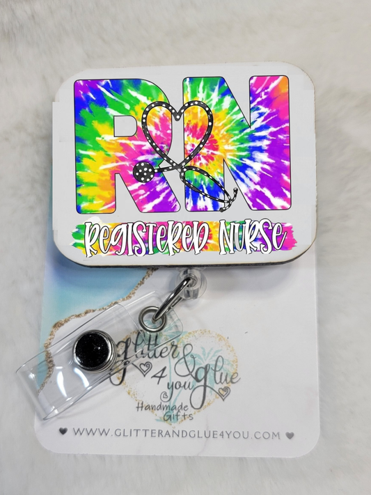 Registered Nurse Tye Dye Sublimated Retractable Badge Reel - Moore than Scrubs LLC