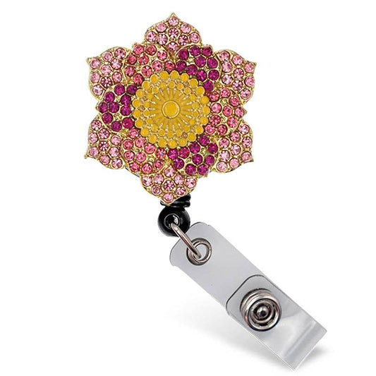Pink Flower Sparkle And Shine Badge Reel - Moore than Scrubs LLC