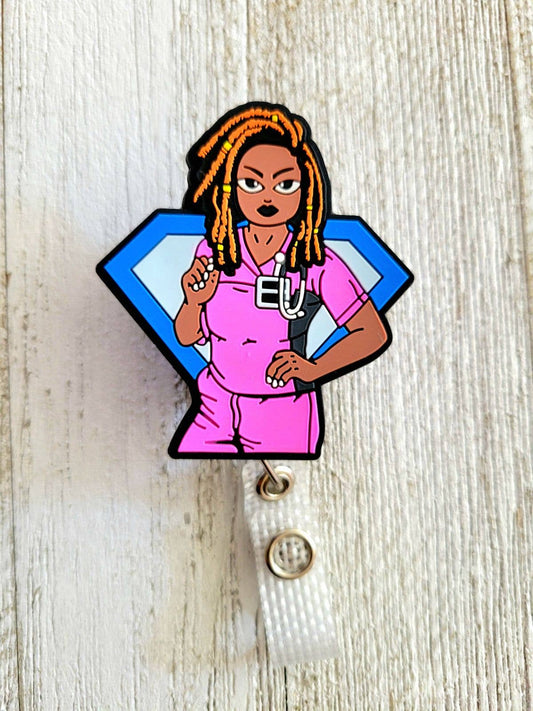 Pink Scrubs Super Locs Badge Reel: Standard Alligator REFLECTIONS BY ZANA    Moore than Scrubs