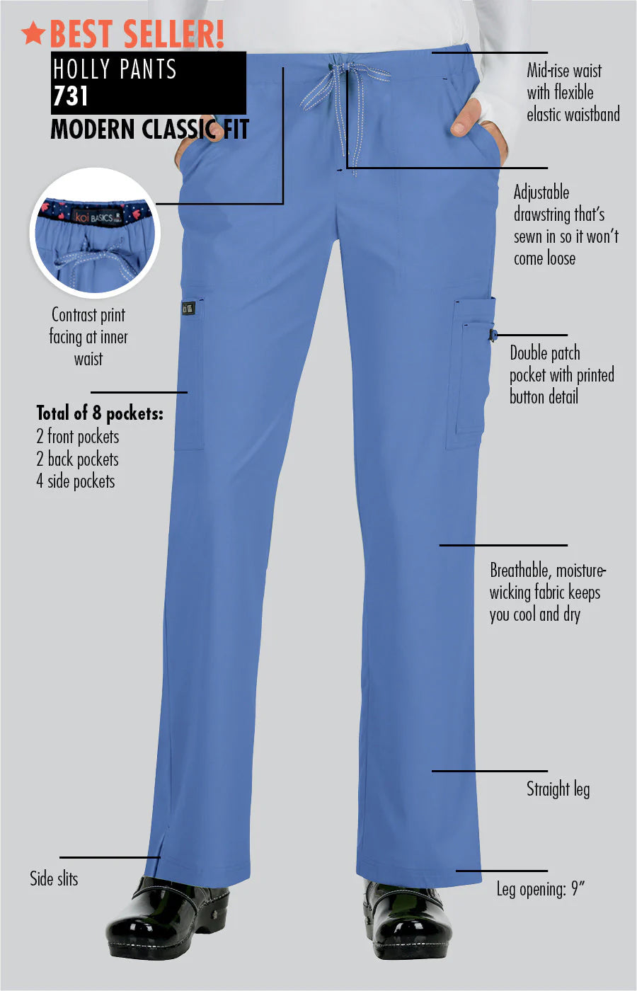 KOI Basics Women's Holly Scrub Pants - Professional Medical Uniforms KOI Clothing   Moore than Scrubs