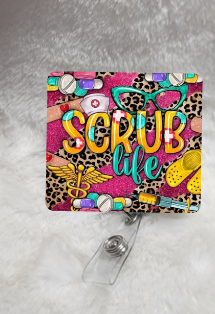Scrub Life Badge Reel, Retractable, ID Badge: Acrylic&swivel reel - Moore than Scrubs LLC