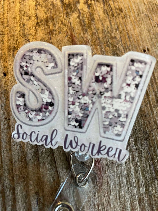 Badge Reel  Social Worker (sequin) The Wild Poppy    Moore than Scrubs