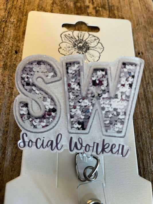 Badge Reel  Social Worker (sequin) The Wild Poppy    Moore than Scrubs