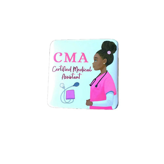 CMA Certified Medical Assistant Pink ID Retractable Badge Holder: Non Swivel Alligator REFLECTIONS BY ZANA    Moore than Scrubs