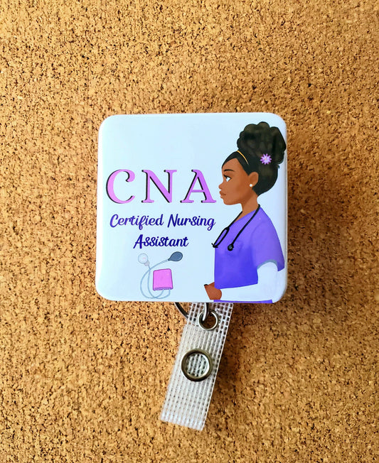 CNA Certified Nursing Assistant Purple ID Retractable Badge Holder: Alligator REFLECTIONS BY ZANA    Moore than Scrubs