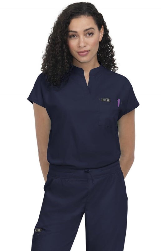 KOI Basics ARI Women S 1-Pocket Stretch Tuck-in Scrub Top KOI Clothing 25.95 L / Navy Moore than Scrubs