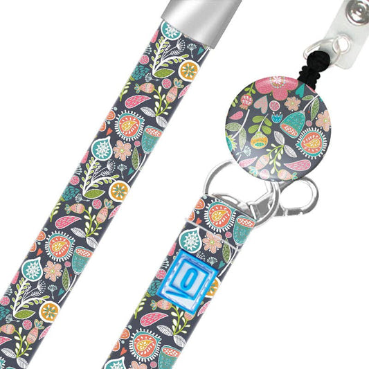 LUXE lanyard Grey Floral OUTSIDE THE BOX, LLC