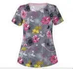Multicolor Print Tops Gray Floral Moore than Scrubs