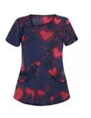 Multicolor Print Tops Red Hearts Moore than Scrubs