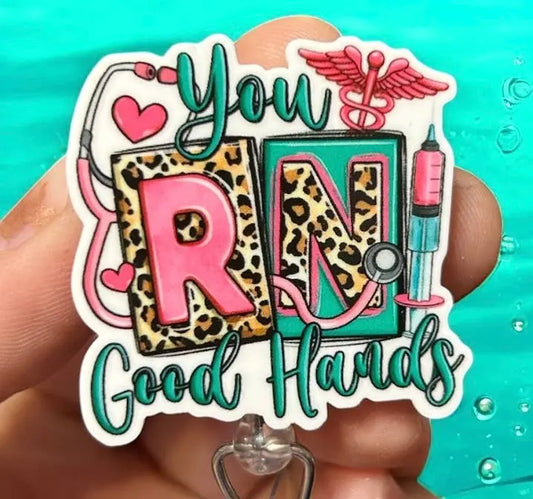 You RN Good Hands Medical  Badge Reel Holder: Belt clip Fuzzy Edges Crafts LLC    Moore than Scrubs