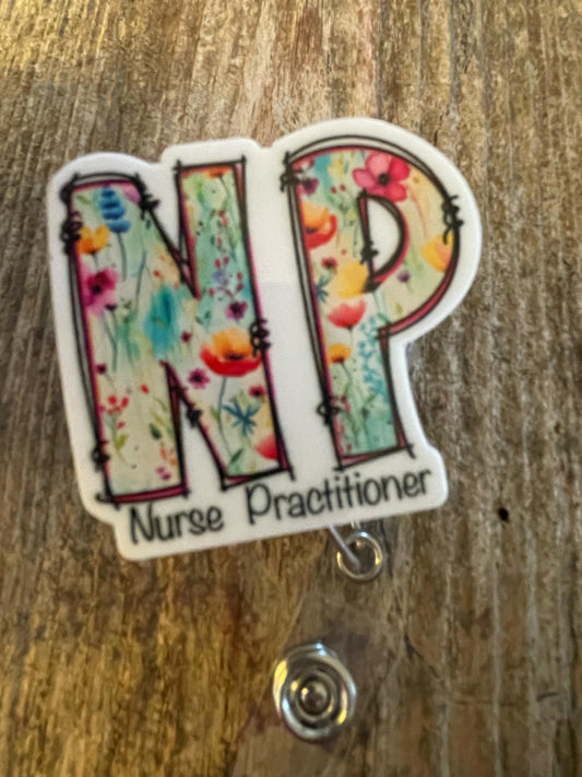 Badge Reel   Nurse Practiticioner Floral - Moore than Scrubs LLC