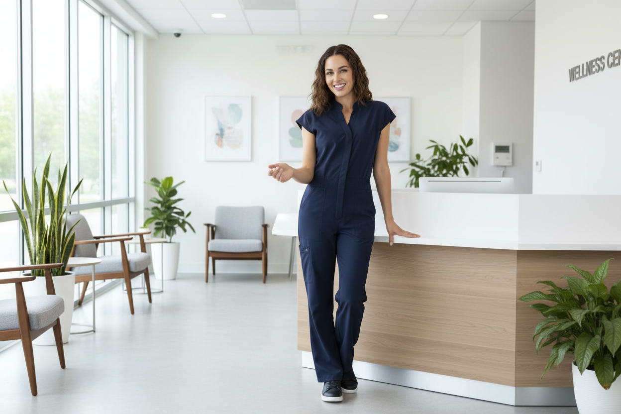 Clear background lifestyle image - navy scrubs