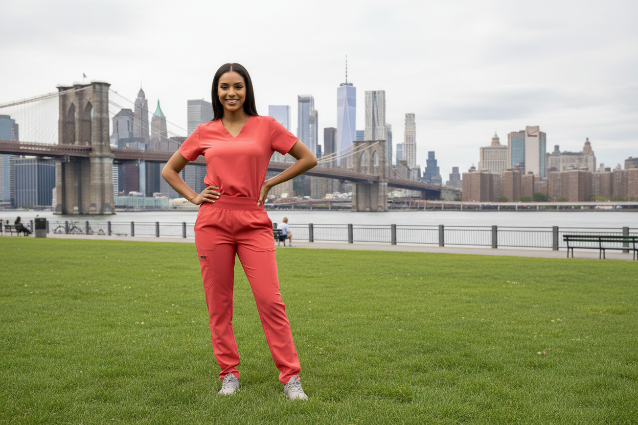 Coral Scrubs New Pose City