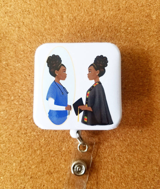 Nursing, Healthcare or Grad Student ID Badge: Alligator Reel / Blue Scrubs REFLECTIONS BY ZANA    Moore than Scrubs