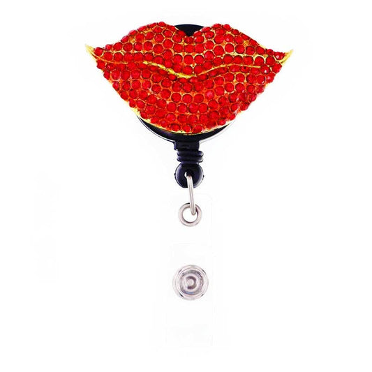 Red Hot Lips Sparkle and Shine Rhinestone Badge Reel - Moore than Scrubs LLC