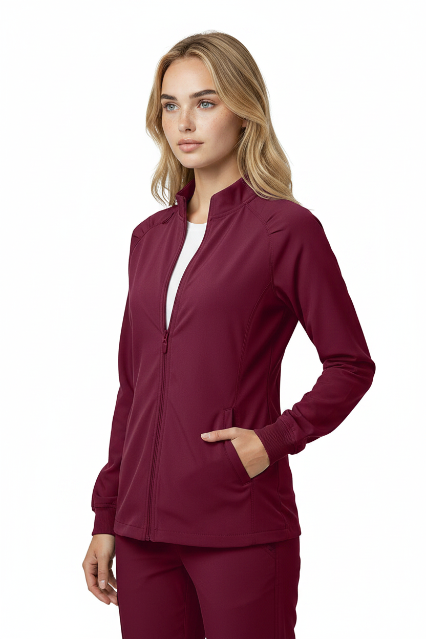 Natural Uniforms Women's Zip-Front Raglan Warm-Up Jacket – Burgundy Natural Uniforms Jackets   Moore than Scrubs
